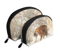 Tigre Bebé Familia De Tigres Joven, Bolsa de Maquillaje de Concha, Monedero pequeño para Mujer, Bolsa de artículos de tocador, Bolsa de cosméticos, 2 Piezas