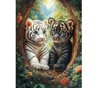 Tigre Blanc et chiot Tigre Dans le Creux d'un arbre Rompecabezas 300 Piezas Cartón para Principiantes Mitos Cuento de Hadas Juego Familiar Ejercita La Mente Garantía Reposición Piezas