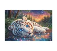 Tigre Blanco al Borde del Agua de Bosque Brillante Puzzle 1000 Piezas Estera Portátil Antideslizante Rompecabezas Familiar para Hombres Y Mujeres Aliviar Estrés Decoración Hogar 1000 PCS