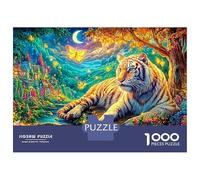 Tigre Blanco bajo Luna Media Puzzle De 1000 Piezas el Rey del Bosque Excelente Regalo para Niños Y Adultos 70x50cm/1000pcs