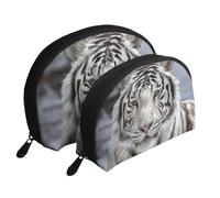 Tigre Blanco, Bolsa de Maquillaje de Concha, Monedero pequeño para Mujer, Bolsa de artículos de tocador, Bolsa de cosméticos, 2 Piezas