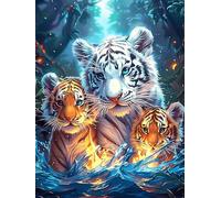Tigre Blanco con crías con Brillo mágico Puzzles 300 Piezas DIY Creativo Personalizable Fauna Mascotas Rompecabezas Familiar para Toda La Familia Juguete Educativo Aliviar Estrés Decorativo 300 PCS