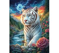 Tigre Blanco con luz mágica Puzzle 500 Piezas Aliviar Estrés 3D Mitos de Cuentos de Hadas Rompecabezas Familiar para Hombres Y Mujeres Obra De Arte Decorativo Hogar 500 PCS