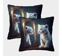 Tigre Blanco Cub Fundas De Almohada 2 Paquetes 40x40cm,Arte de Animales fantásticos Cojín Cuadrado,Adecuada para Sofá Cama,Coche Y Decoración del Hogar
