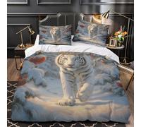Tigre blanco de invierno 3D Impresión Edredón funda 3pz Microfibra cremallera oculta Bosque de Navidad Funda de edredón 2 fundas transpirable Decoración habitación parejas Single (135x200cm)
