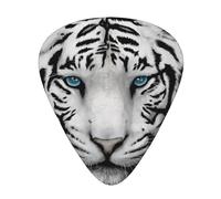Tigre blanco de pupila azul,12 púas de guitarra, 3 grosores diferentes para guitarra acústica, bajo y ukelele