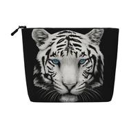Tigre Blanco de pupila Azul,Neceser de Maquillaje de imitación Lino, Neceser de Viaje portátil