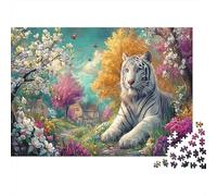 Tigre Blanco descansando en el jardín de Primavera Puzzle 1000 Piezas - Desafiante, Vida Silvestre Rompecabezas, Adultos, Regalo, Juego Familiar, Decoración del Hogar 70x50cm/1000pcs