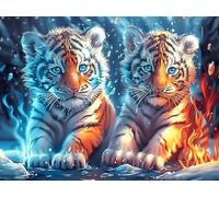 Tigre Blanco Double Tigre Rompecabezas 1000 Piezas Cartón Grueso para Coleccionistas Colorful Fantasy Vida Silvestre Eventos Team Building Relajación Mental Ocio En Casa Reyes 1000 PCS