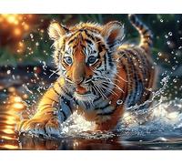 Tigre Blanco Double Tigre Rompecabezas 300 Piezas Cartón para Toda La Familia Mascota Animal Ocio Tranquilo En Casa Alivio Ansiedad Decoración Artística Detalle Regalo 300 PCS/40x28cm