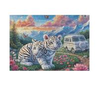 Tigre Blanco en Bosque nevado Puzzle 300 Piezas Educativo Familiar Interactivo Rompecabezas 3D para Toda La Familia Aliviar Estrés Decoración Hogar Portátil 300 PCS