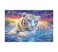 Tigre Blanco en el Agua Nocturna Brillante Puzzle 1000 Piezas Familiar Pasatiempo Rompecabezas 3D para Familia Juguete Educativo Construir Maquetas Aliviar Estrés 1000 PCS