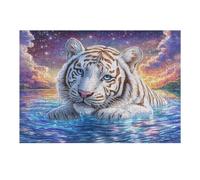 Tigre Blanco en el Paisaje acuático de Noche Estrellada Puzzles 300 Piezas Maquetas 3D Educativas Rompecabezas para Familia Construir DIY Moderno Aliviar Estrés Decoración 300 PCS