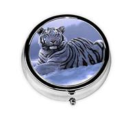 Tigre blanco en la nieve, pastillero, pastillero cuadrado para bolsillo o monedero, pastillero pequeño, organizador de pastillas de viaje