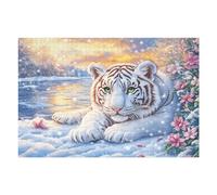 Tigre Blanco en la Nieve Puzzles 1000 Piezas Estera Portátil Plegable Rompecabezas para Adultos Desafío Intelectual Aliviar Estrés Decoración Hogar 3D 1000 PCS