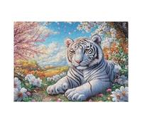 Tigre Blanco en la Noche de Luna Rompecabezas 300 Piezas Cartón para Niños Mayores 14 Años Castillo Nocturno con Flores Tiempo Libre Actividad Antiestrés Más Vendido Detalle Único Original 300 PCS