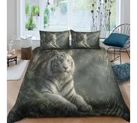 Tigre Blanco en la Selva Juego De Cama Impresión En 3D,Funda De Edredón Microfibra 3 Unidades para Adolescentes Niño Niña Single（135x200cm）