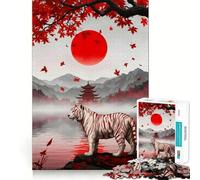 Tigre Blanco en Paisaje japonés Rompecabezas de 1000 Piezas para Adultos Juego de lógica Corte de precisión Bordes Lisos reuniones Familiares (38x52cm)