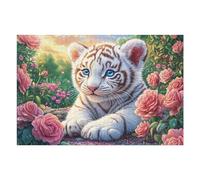 Tigre Blanco Entre Las Rosas Puzzle 1000 Piezas Cartón Blanco Premium para Expertos Desconectar Estrés Alivio Ansiedad Garantía Satisfacción Regalo Creativo 1000 PCS