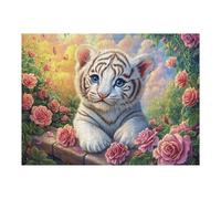 Tigre Blanco Entre Las Rosas Rompecabezas 500 Piezas Cartón Grueso para Coleccionistas Eventos Team Building Ocio En Casa Regalo Fin De Año Mejor Valorado 500 PCS