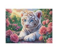 Tigre Blanco Entre Las Rosas Rompecabezas 500 Piezas Cartón para Principiantes Días Lluviosos Tiempo Libre En Casa para Reyes Magos Detalle De Cumpleaños 500 PCS