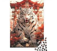 Tigre Blanco Escena de Santuario Japonés Puzzle de 1000 Piezas Papel para Adultos Relajación Concentración Familia Decoración Regalo 52x38cm/1000pcs