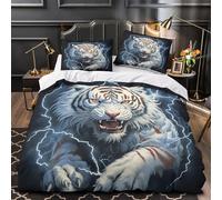 Tigre blanco feroz Funda de Edredón Impresión 3D Juego de 3 Piezas Cierre de Cremallera Oculta incluye Fundas de Almohada Transpirable Fantasía digital Funda Edredon for Ancianos Single（140x200cm）