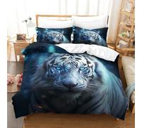 Tigre blanco Juego De Sábanas Y Fundas Nórdicas Impresas En 3D Microfibra Suave tema de animales salvajes Fundas De Almohada Cremallera Adecuado Para Niños Adolescentes Y Adultos 3 Piezas （260x220cm）