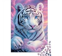 Tigre Blanco Ojos Azules Puzzle para Adultos Puzzle de 1000 Piezas Fondo de Fantasía Sueño Relajación Decoración Regalo 52x38cm/1000pcs