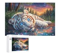 Tigre Blanco por Snowy Forest Stream and Cabin Puzzle 1000 Piezas para Parejas Noche De Juego Interacción Cognitiva Regalo para Momentos Compartidos 1000 PCS