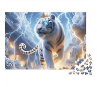 Tigre Blanco Puzzle de 1000 Piezas Cartón para Adultos Escena Fantástica de Tormenta Juego de Puzzle 1000 Piezas Relajación Convivencia Decoración Regalo 70x50cm/1000pcs