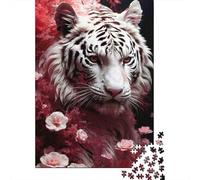 Tigre Blanco Puzzle de 1000 Piezas Papel Premium para Adultos Flores Rosas Relajante Decoración Dinámica Familiar Idea Regalo 70x50cm/1000pcs