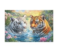 Tigre Blanco y Naranja en el Lago de Flores Puzzle 1000 Piezas Juguete Educativo Familiar Rompecabezas 3D para Hombres Y Mujeres Construir Maquetas Desafío Intelectual 1000 PCS
