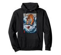 Tigre cazando un tiburón | Arte Retro japonés para Amantes de los Gatos Sudadera con Capucha