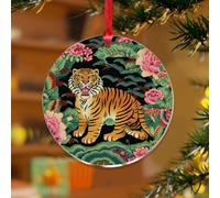 Tigre Chinoiserie Animal Stripe Colorido Adorno para árbol de Navidad, guepardo, leopardo salvaje, recuerdo de granja, discos acrílicos transparentes, estilo asiático, colgante índigo para decoración