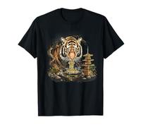Tigre Comiendo Ramen Bonsái Árbol Tigre Fideos Arte Pagoda Torre Camiseta
