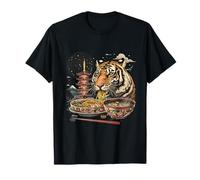 Tigre Comiendo Ramen Torre Pagoda Obra De Arte Fideos Japoneses Camiseta