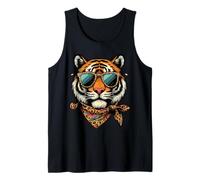Tigre con Bufanda de Leopardo con Gafas de Sol Camiseta sin Mangas