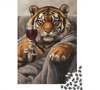 Tigre con Copa de Vino Puzzle para Adultos Puzzle de 1000 Piezas Papel Sofá Relax Puzzle para Toda la Familia 70x50cm/1000pcs