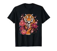 Tigre con Flores de peonía Sakura Cherry Blossom Camiseta