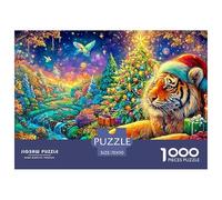 Tigre con Gorra de Navidad Junto a un árbol Festivo Puzzle De 1000 Piezas Tigre Desafío De Ingenio para Todas Las Edades 70x50cm/1000pcs