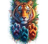Tigre con Huellas de Patas Puzzles 1000 Piezas Aliviar Estrés Familiar Cuento de Hadas acompañante con Animales Rompecabezas para Adultos Desafío Intelectual 3D DIY Creativo Decorativo 1000 PCS