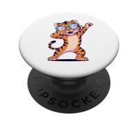 Tigre Dabbing con Gafas De Sol Bailando Dabbing Animal PopSockets PopGrip Adhesivo