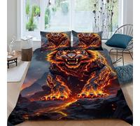Tigre de Fuego Funda Edredon 3 Piezas 3D Estampado Blaze Volcanic Animal con Cremallera Y Funda De Almohada King（220x240cm） Microfibra Ropa De Cama para Adultos Y Niñas