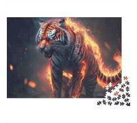 Tigre de Fuego mítico, Rompecabezas de 1000 Piezas para Adultos, Tigre, Fuego, Rugido, Feroz, Premium Grueso Resistente, Vibrante, desafiante difícil, Alivio del estrés, 38x26cm/1000pzas