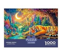 Tigre descansa Junto a un Salto de Agua bajo la luz de la Luna Puzzle De 1000 Piezas Tigre Cartón Reciclado, Juego De Ingenio 52x38cm/1000pcs