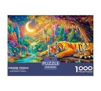 Tigre descansa Junto a un Salto de Agua bajo la luz de la Luna Puzzle De 1000 Piezas Tigre Educativo Y Desafiante, Regalo para Todos 38x26cm/1000pcs