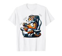 Tigre Divertido Jugando Videojuegos para niños y niños Camiseta gráfica económica, Hombre, Blanco, L