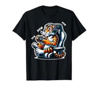 Tigre Divertido Jugando Videojuegos para niños y niños Camiseta gráfica económica, Hombre, Negro, XL