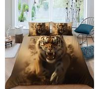 Tigre Dust Funda De Edrojoón Fierce Animales 3D Microfibra Ropa De Cama 2 Fundas De Almohada, para Adolescentes Y Niños, Decoración del Dormitorio Super King（260x220cm）